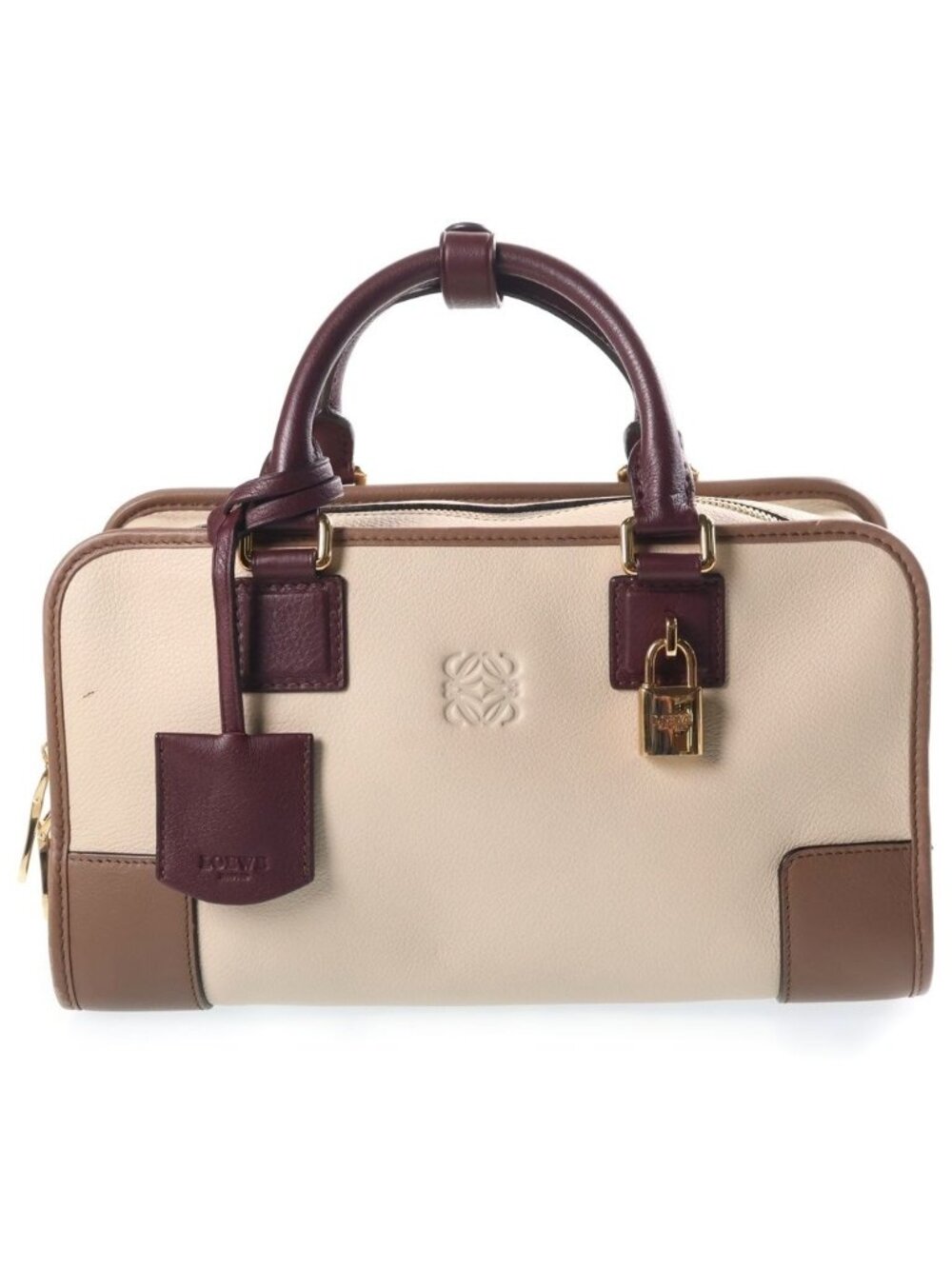 Loewe Amazona 28 2-Way Bicolor Shoulder Bag Beige Brown Bordeaux Leather Gold